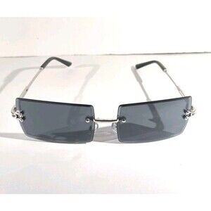 Rimless Square Sunglasses Dark Blue Tint Unisex Metal Frame